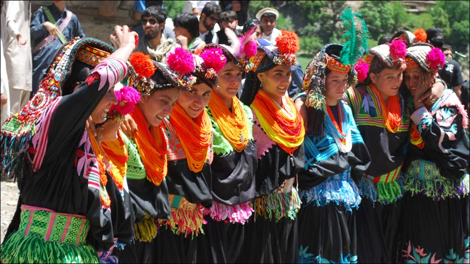 Kalash women gathered in festival dress