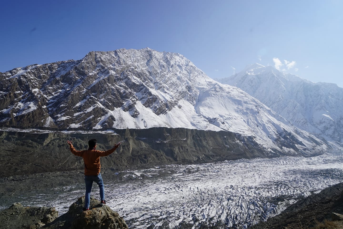 Hoper Glacier and Karakoram mountains on the Rush Lake trek in Nagar Valley, Pakistan
