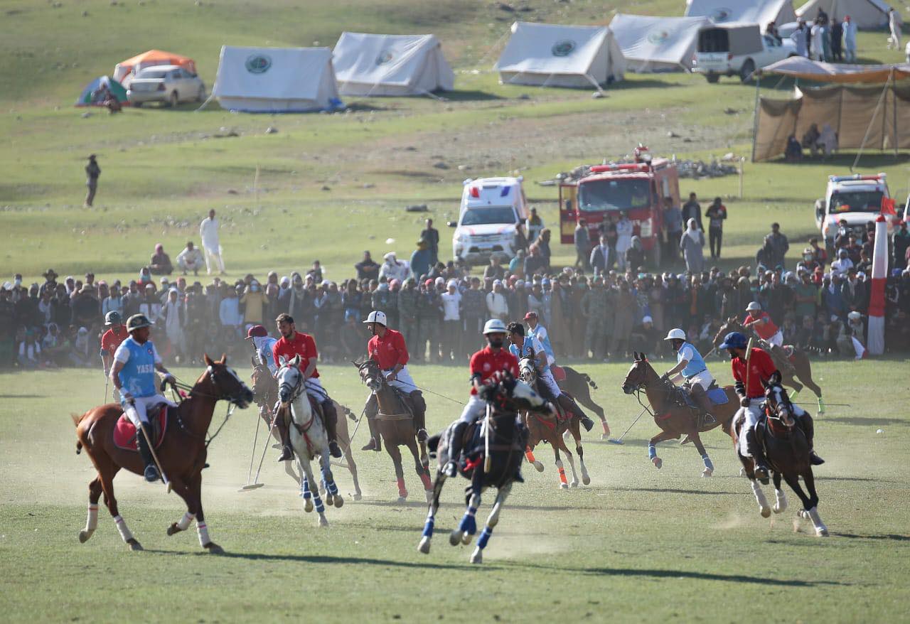 Players competing at the Shandur polo ground