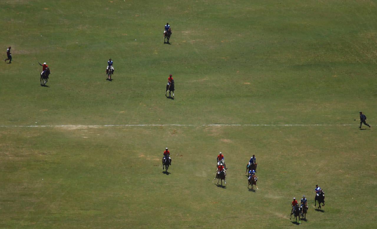 Aerial view of polo players on the Shandur ground
